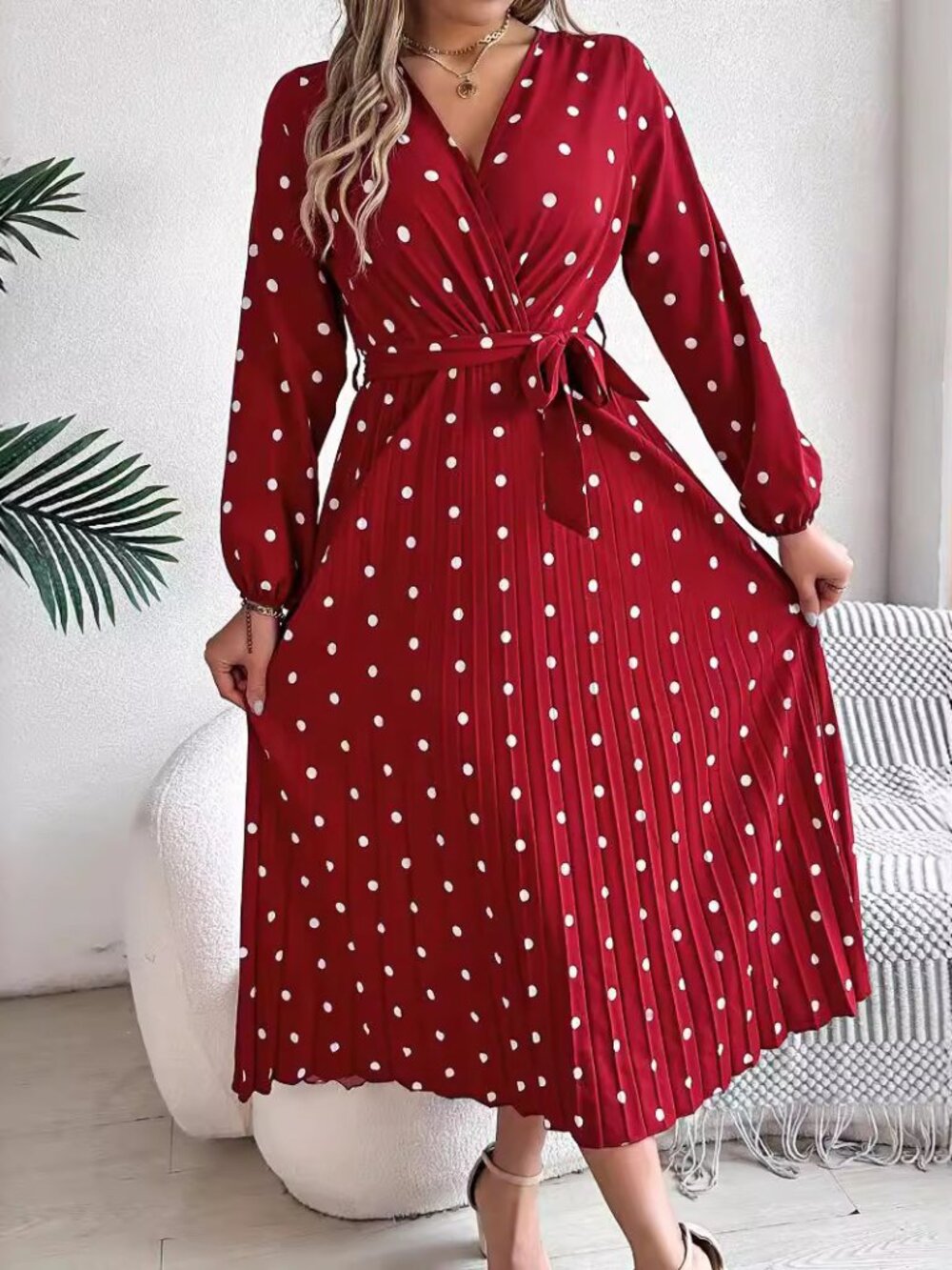 Women's Elegant Polka Dot Long Dress